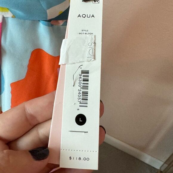 NWT AQUA Floral Print Maxi Dress wrap long summer dress w belt Bloomingdales L - Picture 8 of 15